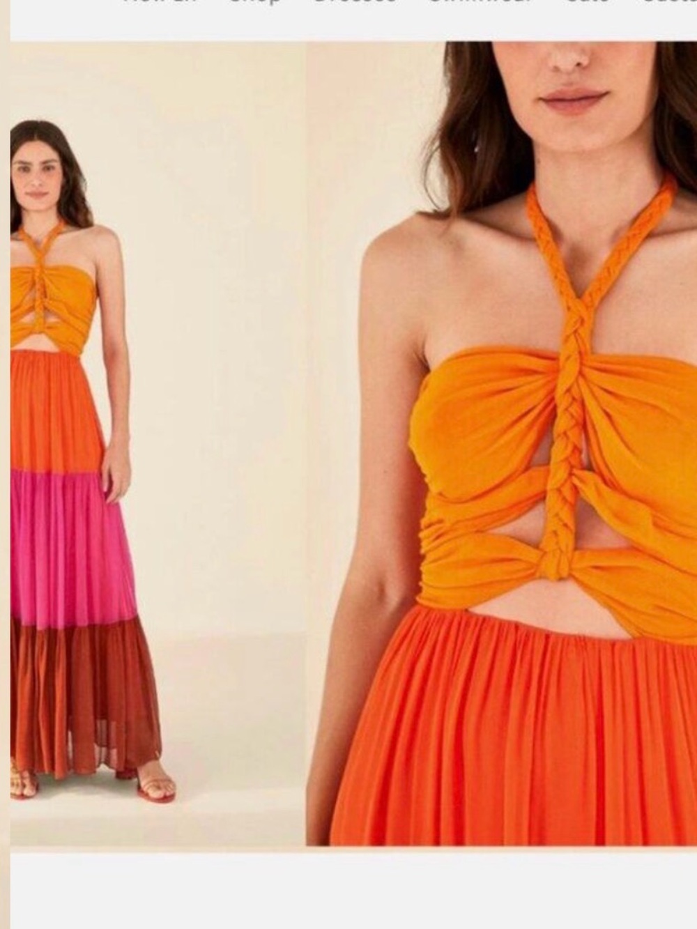 Farm Rio Women's Macaw Scarf Warm Color Blocking Maxi Dress - Picture 3 of 8